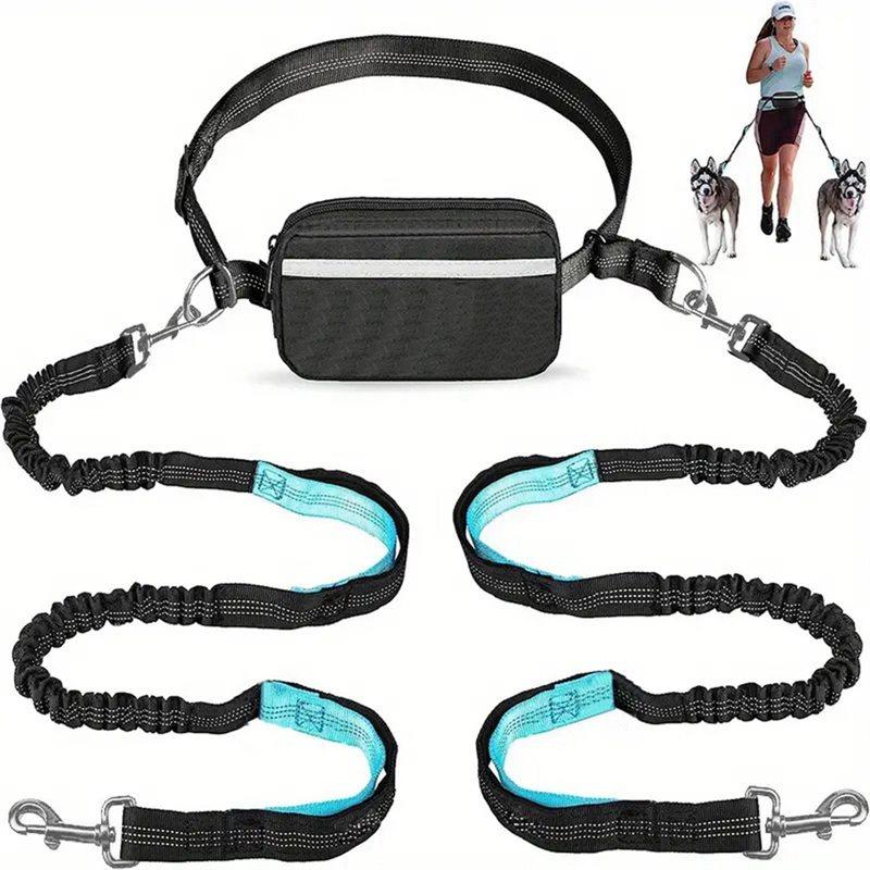 

A58Z Adjustable Hands-Free Dog Running Leash With Elastic Retractable Rope, Double Handles For Large And Medium Dogs