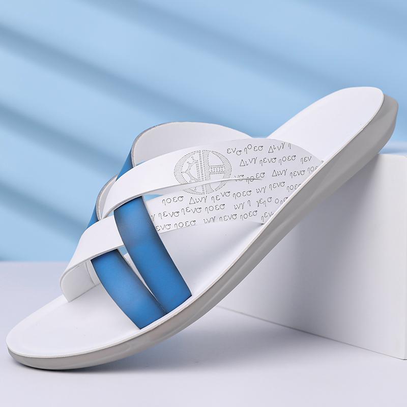 Herren Schwarz Leder Pantoffeln Handgemacht Einfache Flats Sommer Weiß Outdoor Römische Sandalen Offene Zehe Strandschuhe Übergröße