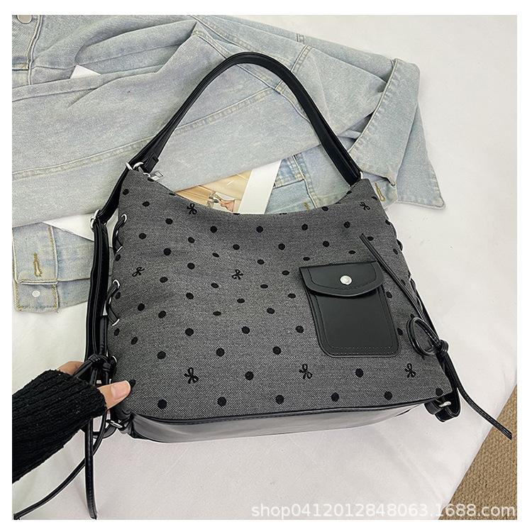 

Retro design, extra-large bag for women s 2025 new casual polka dot backpack, multi-purpose shoulder messenger bag tide чорний