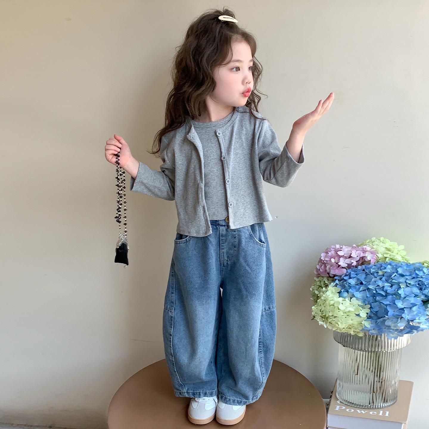 

Girls 2025 Spring/Autumn Fashion Vest Three-Piece Set 100 cm серый