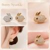 Rabbit Shaped Earrings with Crystal Embellishments Gold Tone Metal Animal Design Stud Earrings for Women and Girls Fashion Jewelry