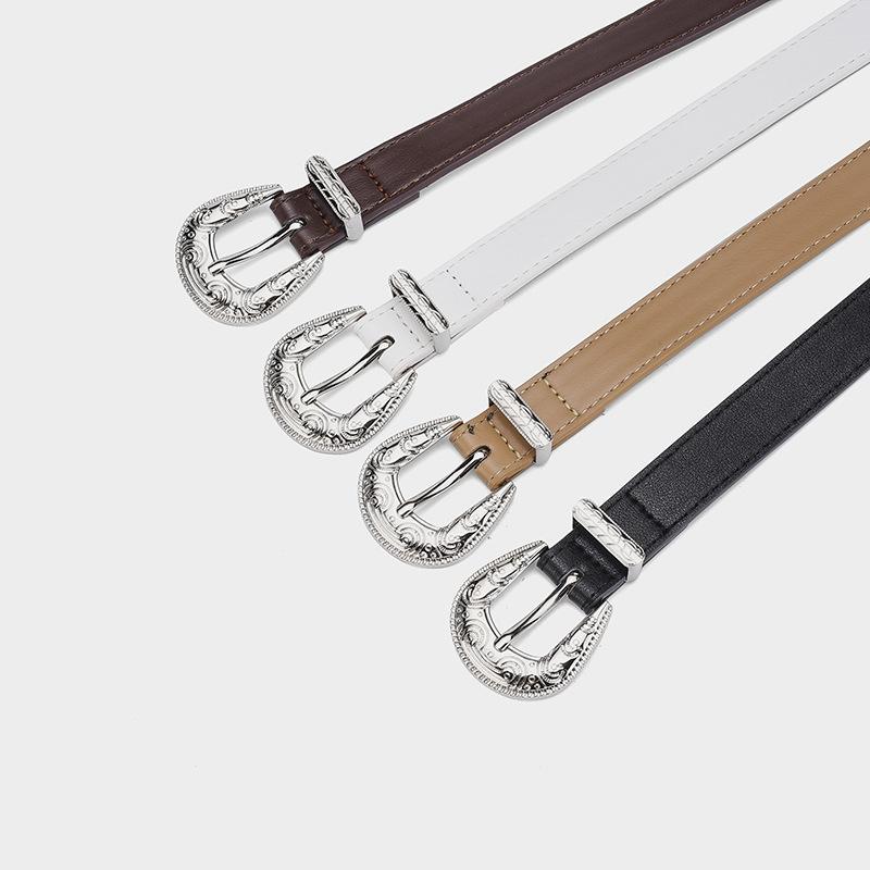 New Trend Three-Piece Women'S Belt High-End Silver Buckle Simple Decorative Pu Belt