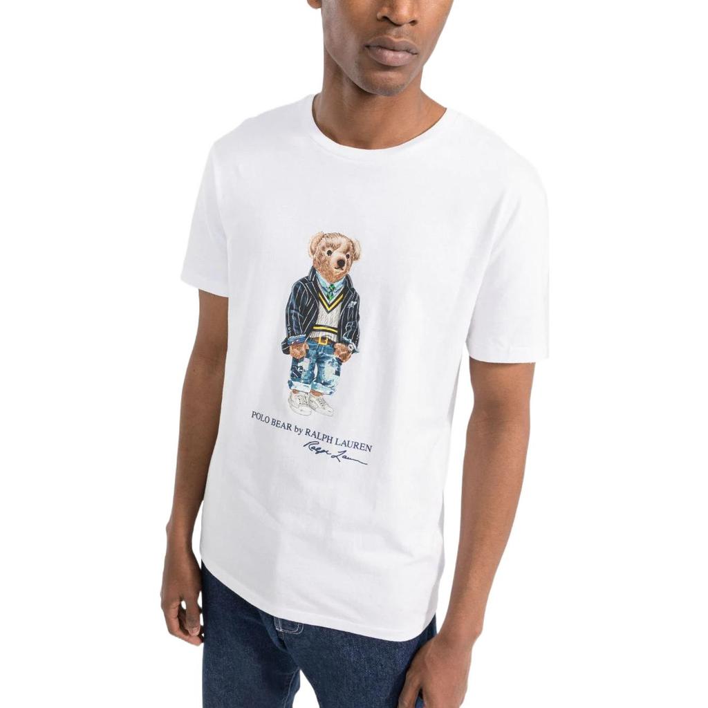 Polo Ralph Lauren Άνοιξη-Καλοκαίρι 2022 Μπλούζα με στάμπα Αρκουδάκι και στρογγυλή λαιμόκοψη, Ανδρική Μπλούζα, Λευκό 710853310-008