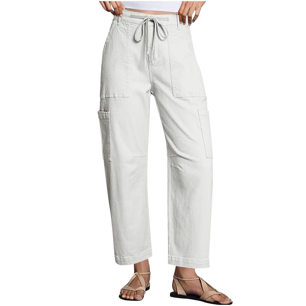 Dámske Elastické Nohavice s Vysokým Pásom Bežného Strihu Široké Dlhé Nohavice S Vreckami