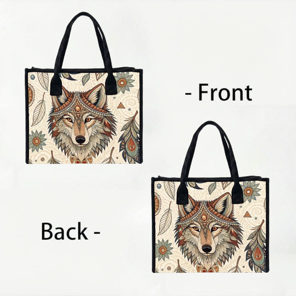 Bohemian Wolf Printed Tote Bag Casual Large Capacity Daily Commuter Shopping Handbag