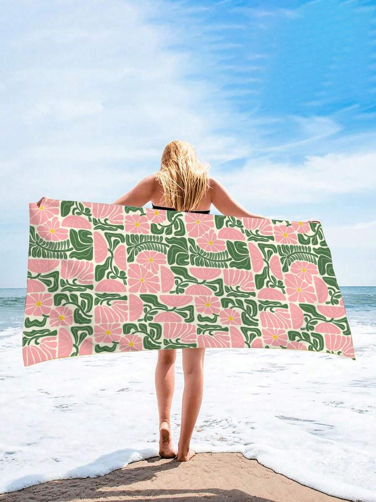 1Pc Bohemian Flower Pattern Beach Towel, Super Absorbent Quick Dry Lightweight Breathable Comfortable Beach Towel