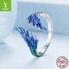 925 Sterling Silver Gradual Change Blue Wing Opening Ring Men And Women, Personality Trend Wing Adjustable Ring