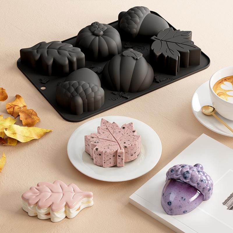 Stampo in Silicone per Dolci Autunnali Antiaderente 6 Cavità Forme Zucca Foglia Ghianda Perfetto per Dolci del Ringraziamento Cottura Fai da Te Preparazione Pasticceria
