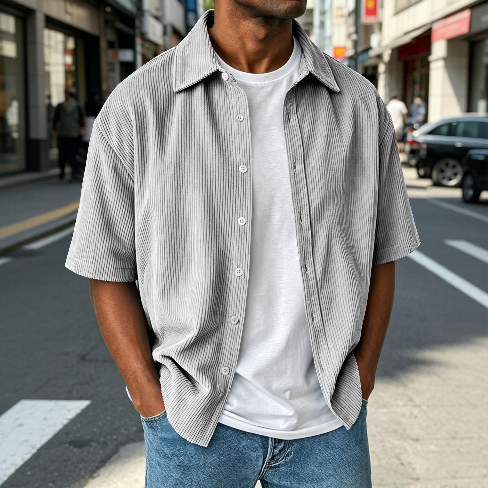 

Men s Short Sleeve Casual Shirt Button Down Collar Loose Fit Lightweight Comfortable Summer Top for Everyday Wear L білий
