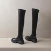 Krazing Pot Microfiber Autumn Winter Shoes Thick Bottom Flat Platform Size 43 Long Boots Zipper Over-the-knee Boots