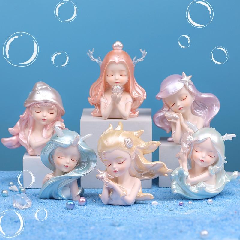 Pretty Ocean Fairy Girls Ornaments Long Haired Fairy Delicate Resin Ornaments Gift for Friends Desk Car Home Decoration