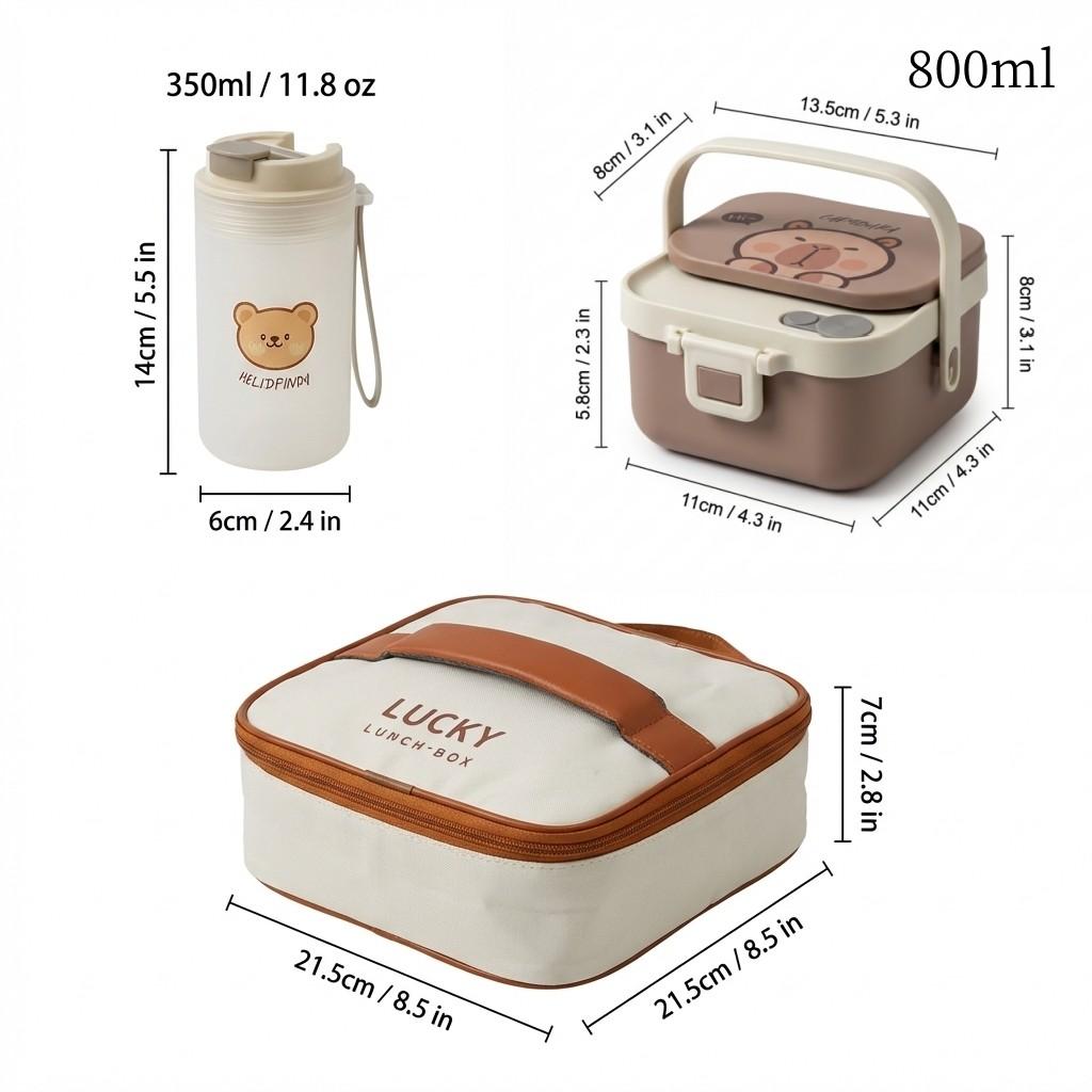Quadratische 304 Edelstahl Bento Lunchbox mit Besteck & Griff Tragbarer Cartoon Obstsalat Lebensmittelbehälter für Kinder Schüler