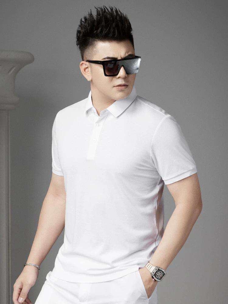 European Style Solid Color Polo Shirt Men's Short-Sleeve 2025 Summer New Trendy Turn-Down Collar T-Shirt Business Casual Top