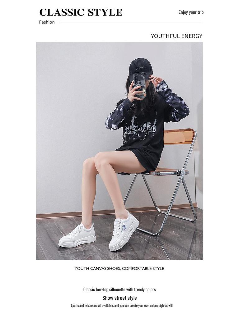 Damen Frühling 2025 Weiße College-Sneaker im koreanischen Stil mit dicken Sohlen - QR661