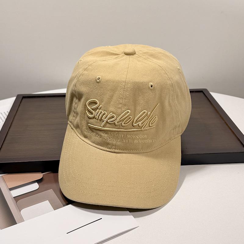 Retro three-dimensional letter embroidered baseball cap for women, street versatile, showing face, small soft top, blue cap for men