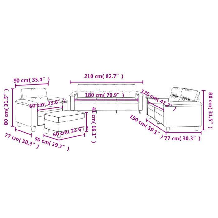 VidaXL Ensemble de Canapés avec Coussins 4 pcs, Canapés avec Accoudoirs et Dossier, Ensemble de Meubles avec Repose-pied 3202301