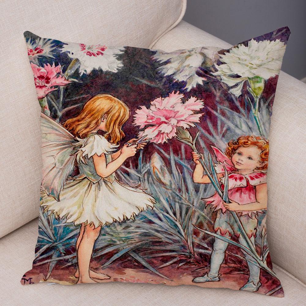 Colorful Fairy Tale World Elves Cushion Cover Decor Cute Cartoon Flower Girl Pillow Case for Sofa Home Polyester Pillowcase