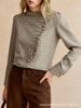 Houndstooth Ruffle Stand Collar Side-Opening Shirt for Commuting and Parties