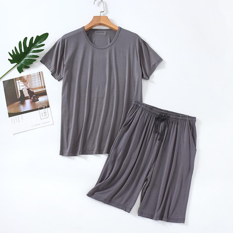 Men's Summer Thin Suit Round Neck Short Sleeved Top+shorts Can Be Worn Outside Plus Plus Size Simple and Natural Two-piece Set