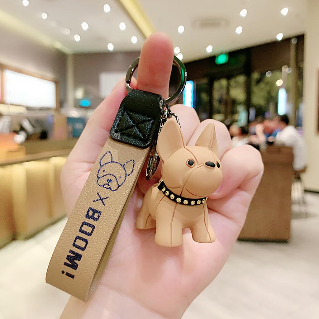 Fashion Punk French Bulldog Keychain Pu Leather Dog Keychains For Women Bag Pendant Jewelry Trinket Men'S Car Key Ring Key Chain