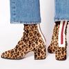 New Women's Ankle Boots,Flock Suede Short Botas,Winter Shoes,British Style,Square Toe,Back Zip,Leopard,Purple,Dropship