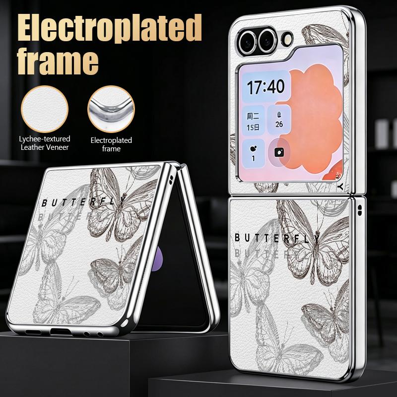 Butterfly Print Case For Samsung Galaxy Z Flip 8 7 6 5 Z Flip8 Flip7 Flip6 Hybrid 3in1 Plating Leather Skin Folding Phone Cover