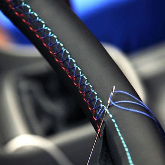 Red-Blue Line Steering Wheel Leather Cover For BMW 5 Series F10 F11 2013-2017