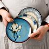 European Style Ceramic Tablewares High Quality Household Salad Fruit Plates Daily Flower Pattern Bread Dessert Dishs