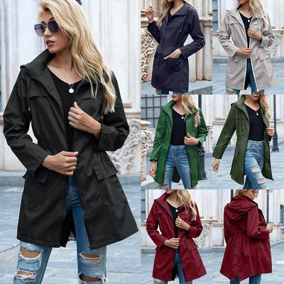 Fall And Winter Women's Outdoor Punching Jacket Waisted Hooded Lightweight Rainwear Rain Coat Jacket