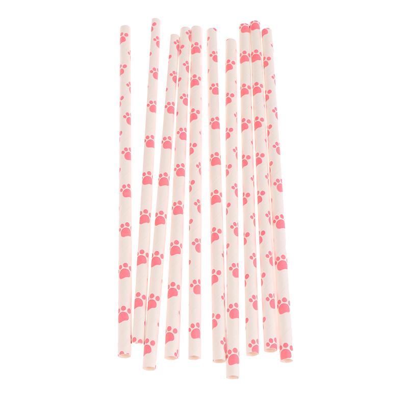 

10/25Pcs Dog Cat Paw Print Paper Drinking Straws Black White Birthday Party Supplies Pet Theme Party Decorations For Girls Boys