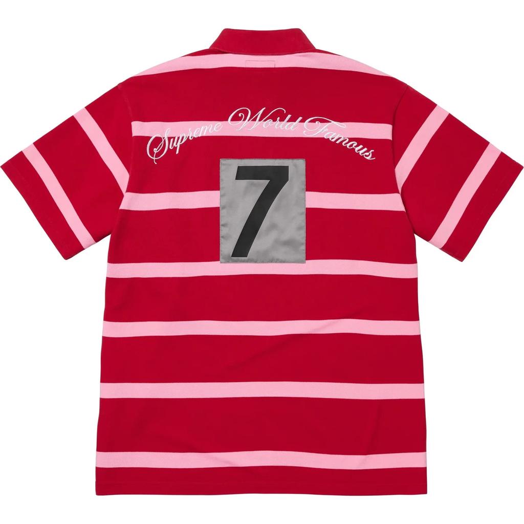 Supreme Cursive Polo Red Stripe