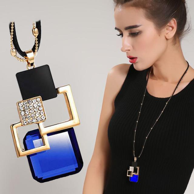 Collar de Moda para Mujer Collares y Colgantes de Cristal Gris Para Mujer Geométrico Largo Cadena de Suéter Collar Chica Joyería de Lujo