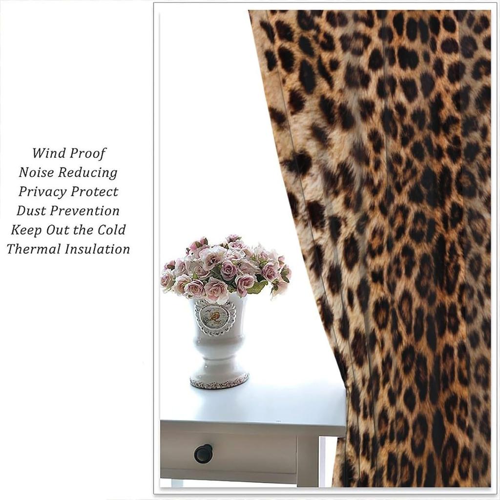 Leopard Print Curtains Brown Animal Fur Printed Lightweight Dcor Window Treatments Women Girls Bedroom Living Room Wildlife Curtain Polyester Ideal