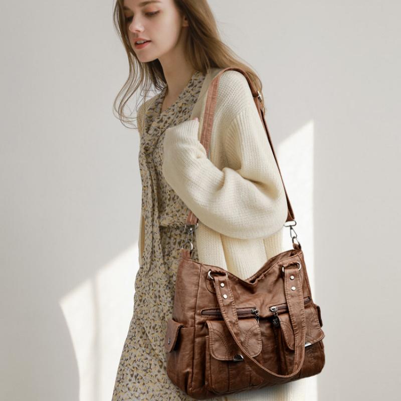 Women Soft Leather Shopping HandbagsFemale Shoulder Crossbody Bag Ladies Casual Totes Shopper Messenger Bags