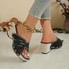 Women's Summer Wedge Thick-Soled Studded Slide Sandals, Comfortable Versatile Casual Footwear, Available In Large Sizes.