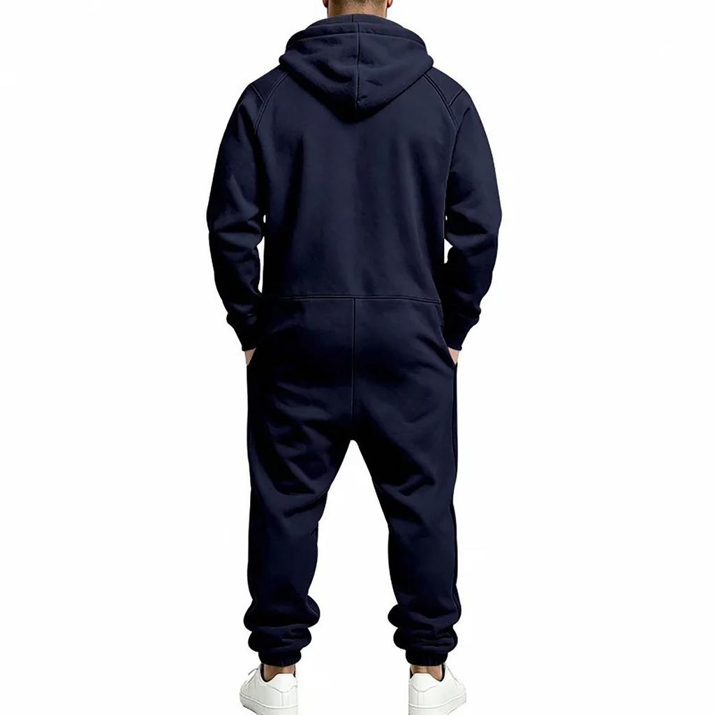 Men's Hooded Cargo Jumpsuit with Multi Pockets, Zip Front and Jogger Cuffs, One-Piece Coverall
