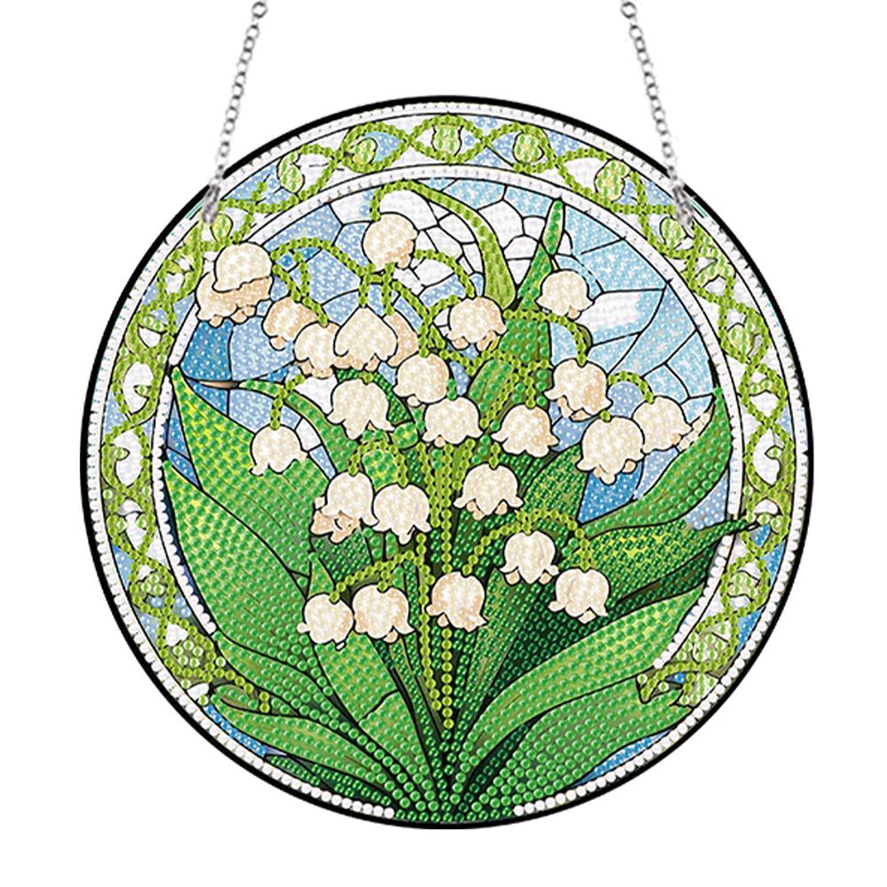 Acrylic Single-Side Diamond Art Hanging Pendant Pineapple Diamond Painting Home Decor Lily Of The Valley for Garden Window Decor