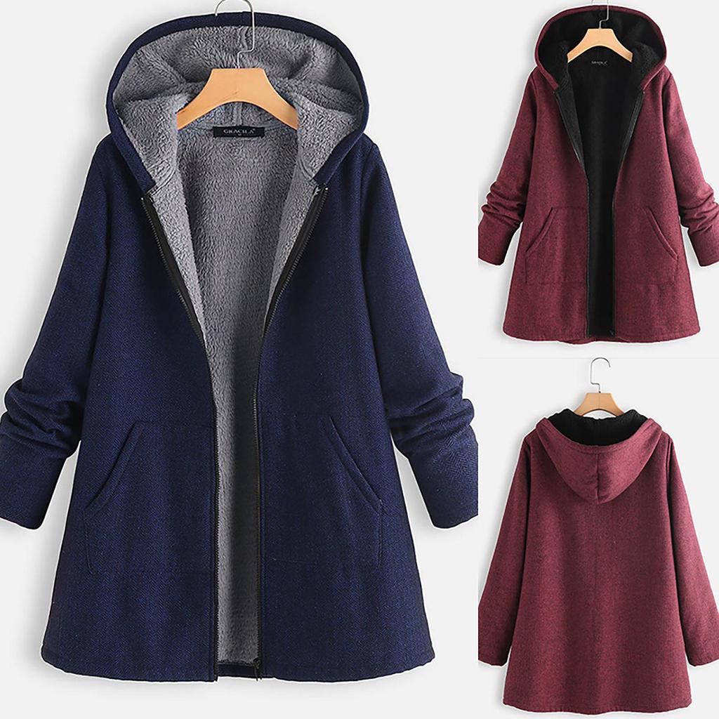 Women's Fashion Autumn/Winter Hooded Reversible Fleece Sweatshirt Jacket Cotton Padded Thick Hooded Women's Coat