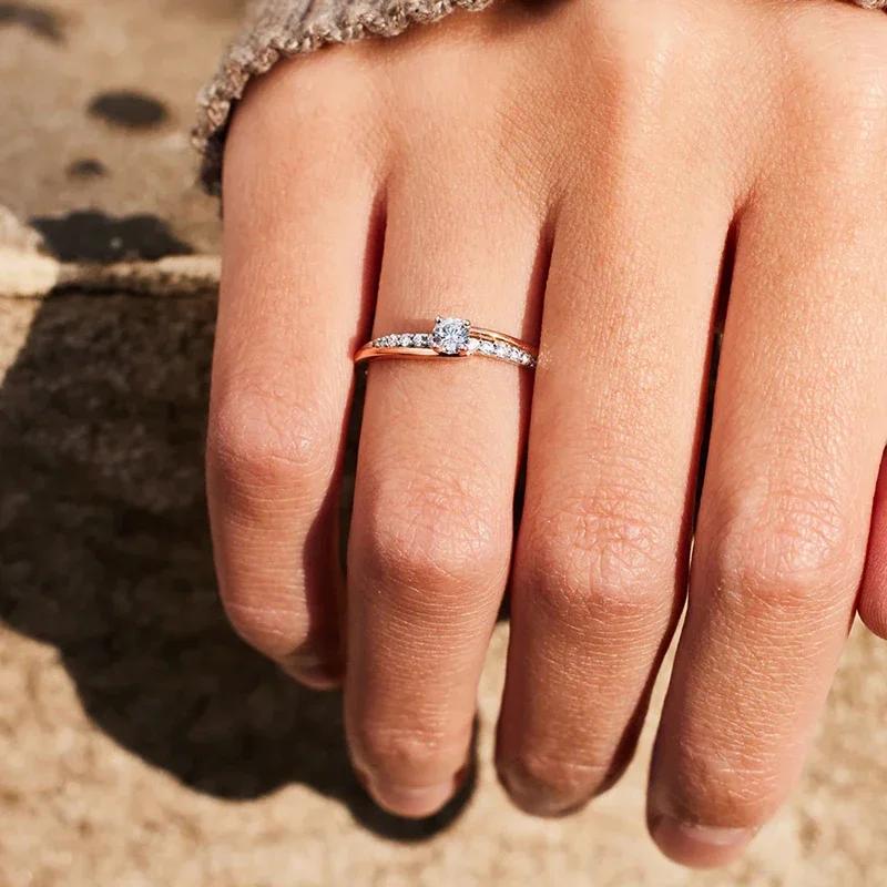 CAOSHI Chic Two-tone Style Finger Ring Female Engagement Jewelry with Brilliant Zirconia Fashion Thin Accessories for Wedding