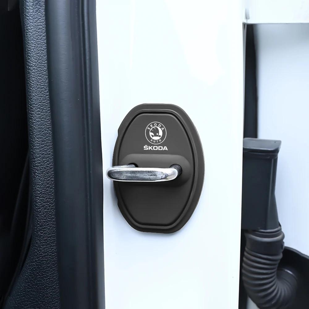 FMO3 4pcs Silicone Car Door Lock Cover Interior Accessorie for Skoda Rapid Fabia Octavia Roomster Yeti Superb Kodiaq Kamiq Citigo VRS