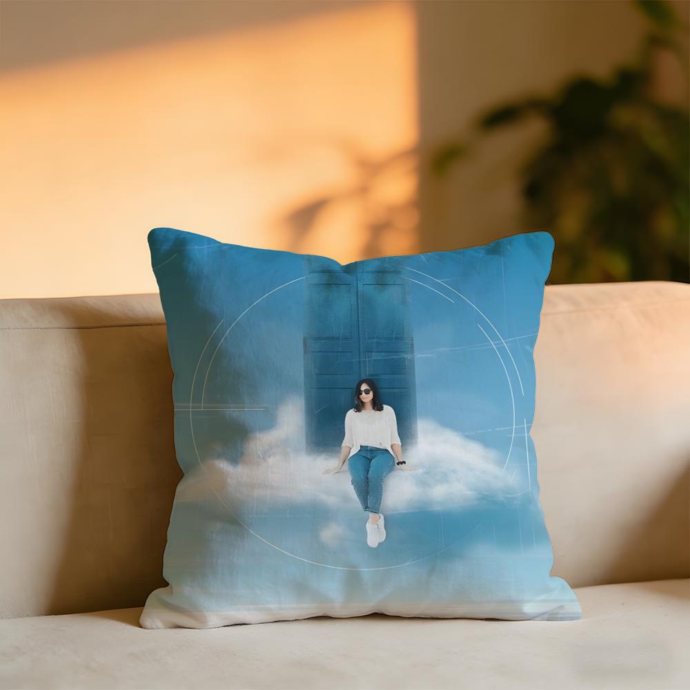 Travel Fantasy Heavenly Palace Theme Poster Cushion Cover Cozy Velvet Throw PillowSoft Warm Cushion For Sofa Bed