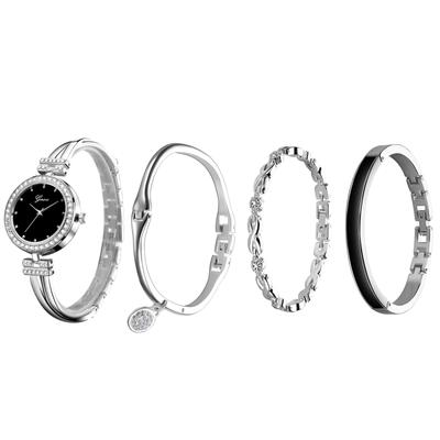Bangle Simple Cute Set Analog Display Waterproof Popular Fashionable Watch Silver Birthday Anniversary Christmas Day Present Women's 4-piece Women's