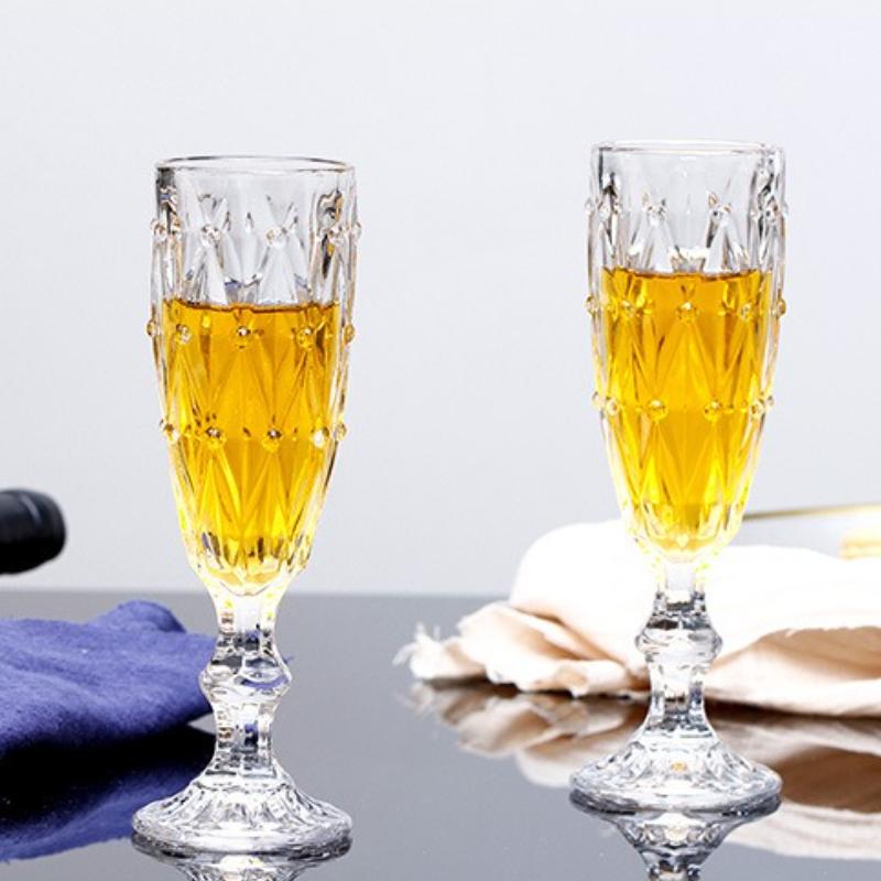 Manufacturer Supplies Wholesale Glass Juice Cups, Machine Press Printed Glass High Footed Cups, Diamond Transparent Red Wine