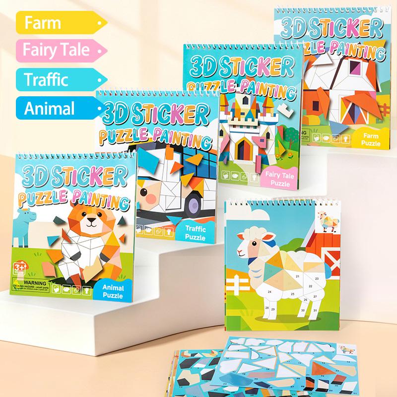 3D Geometry Collage Sticker Book Handmade Cartoon Animal Traffic Sticker Puzzle Toys Enhance Focus Training Enlightenment Gifts