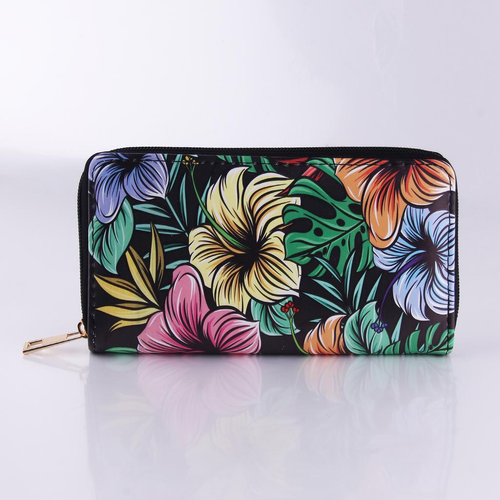 Tropical Flower Long Zipper Wallet, Wallet Clutch Card Bag