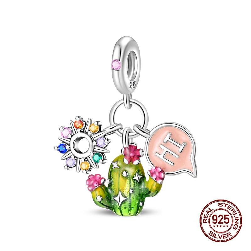 Springtime Copper Flamingo Cactus Sunflower Animal Charms Beads Fit Pandach Original Bracelets Diy Jewelry Gift