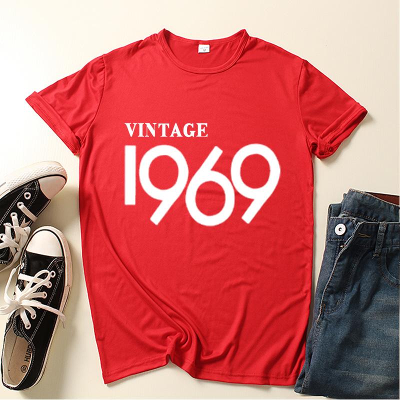 Vintage 1969 1971 Buchstabenaufdruck Damen T-Shirt Kurzarm O-Ausschnitt Locker Damen T-Shirt Damen T-Shirt Tops Kleidung Camisetas Mujer