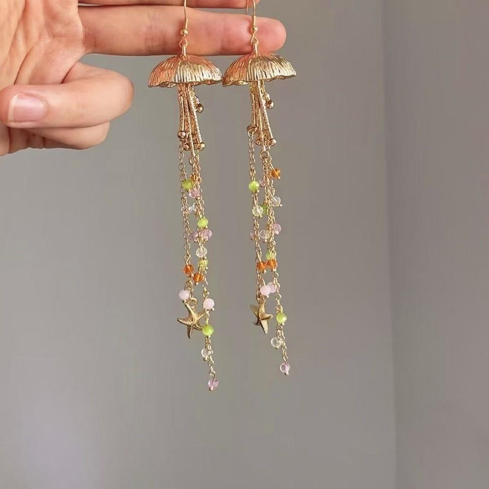 Crystal Pendant Starfish Shell Earrings Long Tassel Sea Series Necklace Women