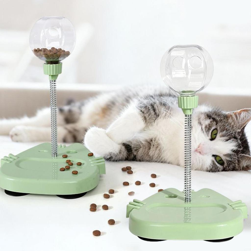 Cat Food Toy Interactive Slow Feeder Toy Cat Treat Ball With Teaser Wand For Kittens Pets Boredom Play Hunting Entertainment