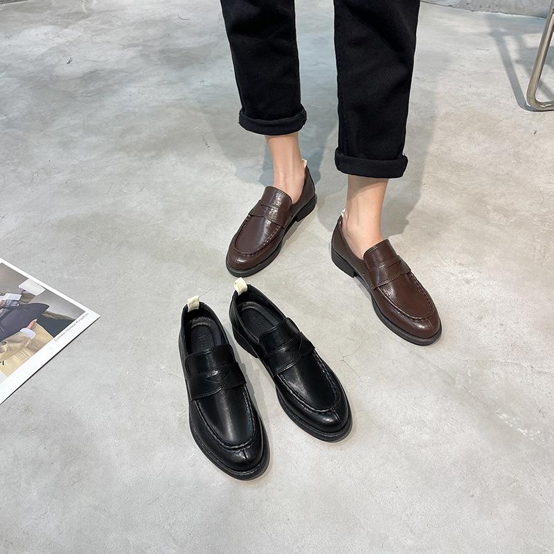 Leather Small Leather Shoes Women'S Niche British Style Retro One-Pedal Versatile Loafers Women'S Single Shoes